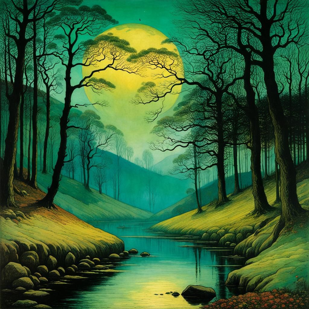 Fantasy Landscape in Pre-Raphaelite Style