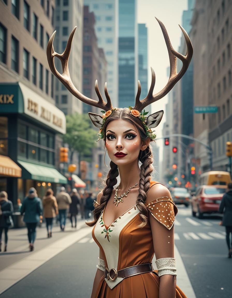 Anthropomorphic Deer-Woman's Perfect City Day