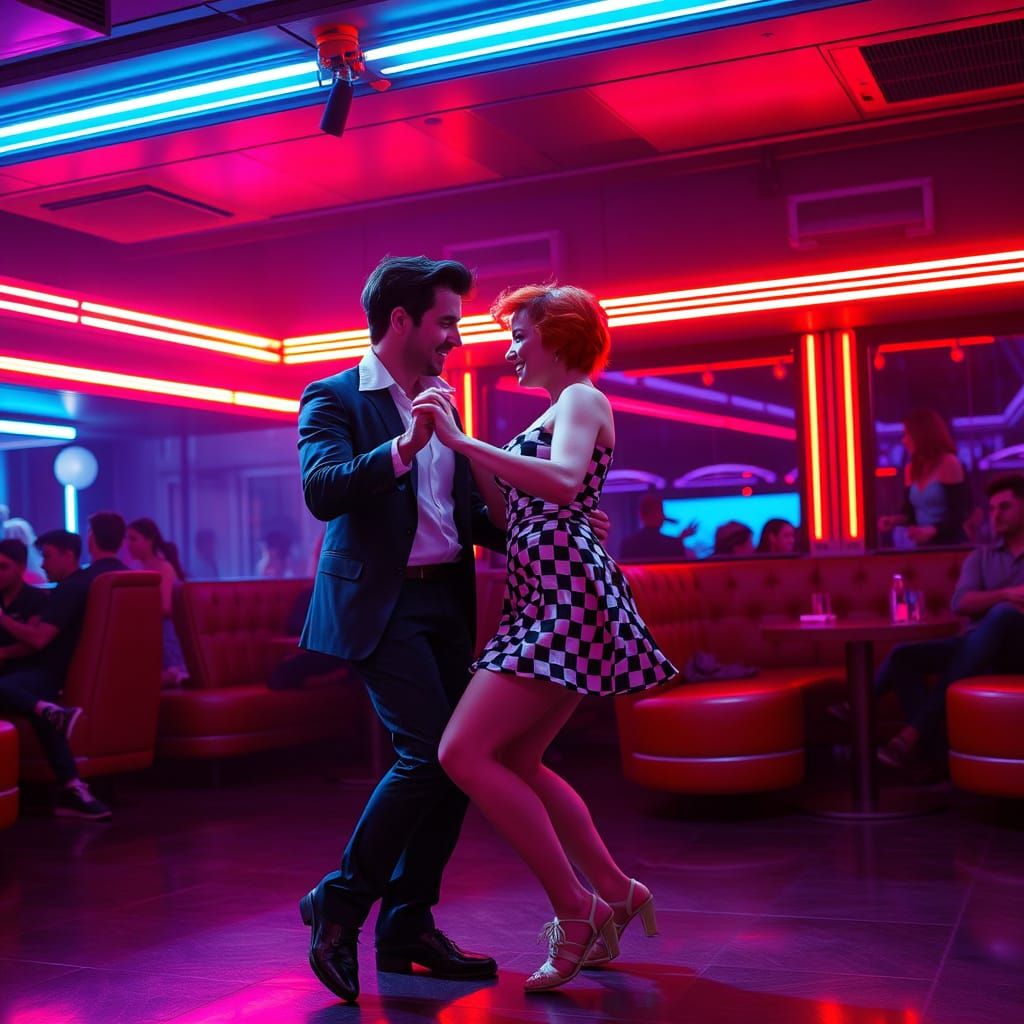 Couple Dancing in Futuristic Neon Nightclub