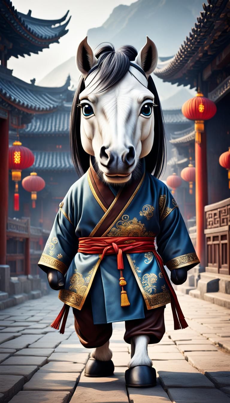 Monk Horse in Chinese Zodiac Poster Illustration