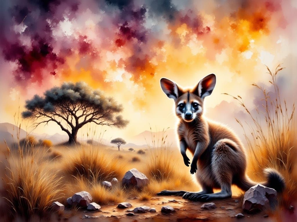 Wallaby in Vibrant Australian Sunset Landscape