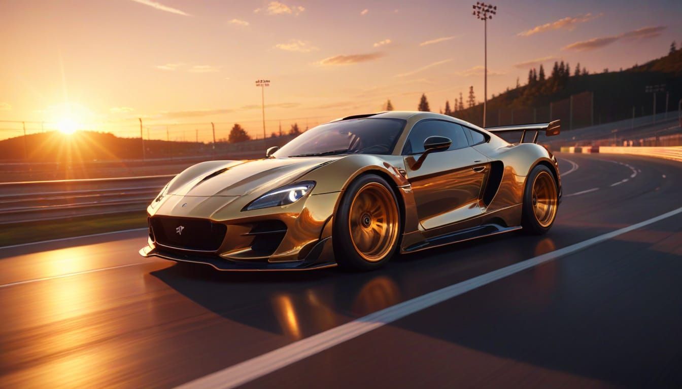 Racing Car on Track in Vibrant Digital Art Style