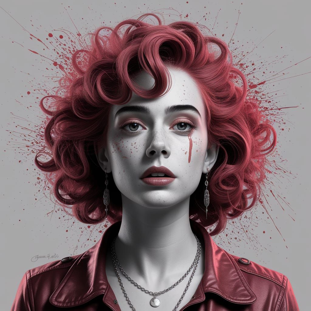 Abstract Red Splash Art with White Murky Texture