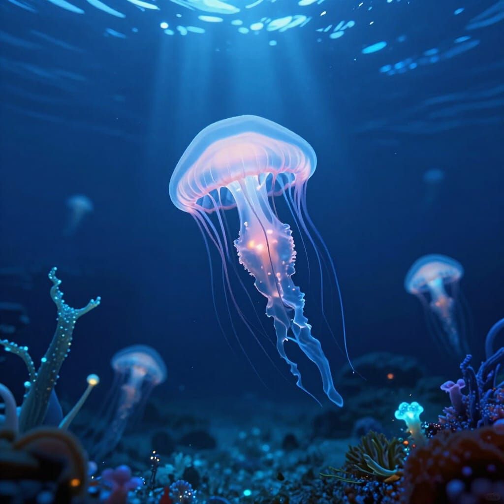Bioluminescent Jellyfish in Alien Ocean Trench