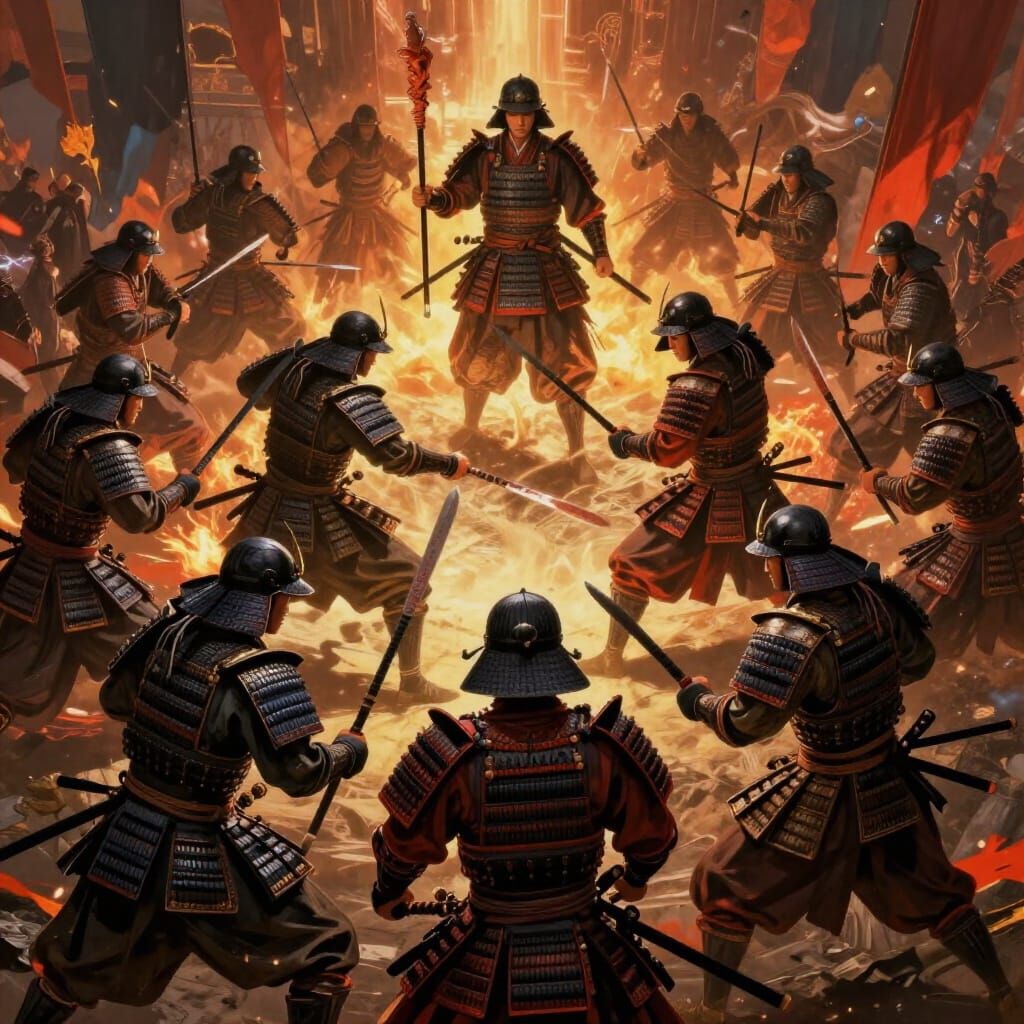 Epic Samurai Warriors in Cinematic Digital Battle
