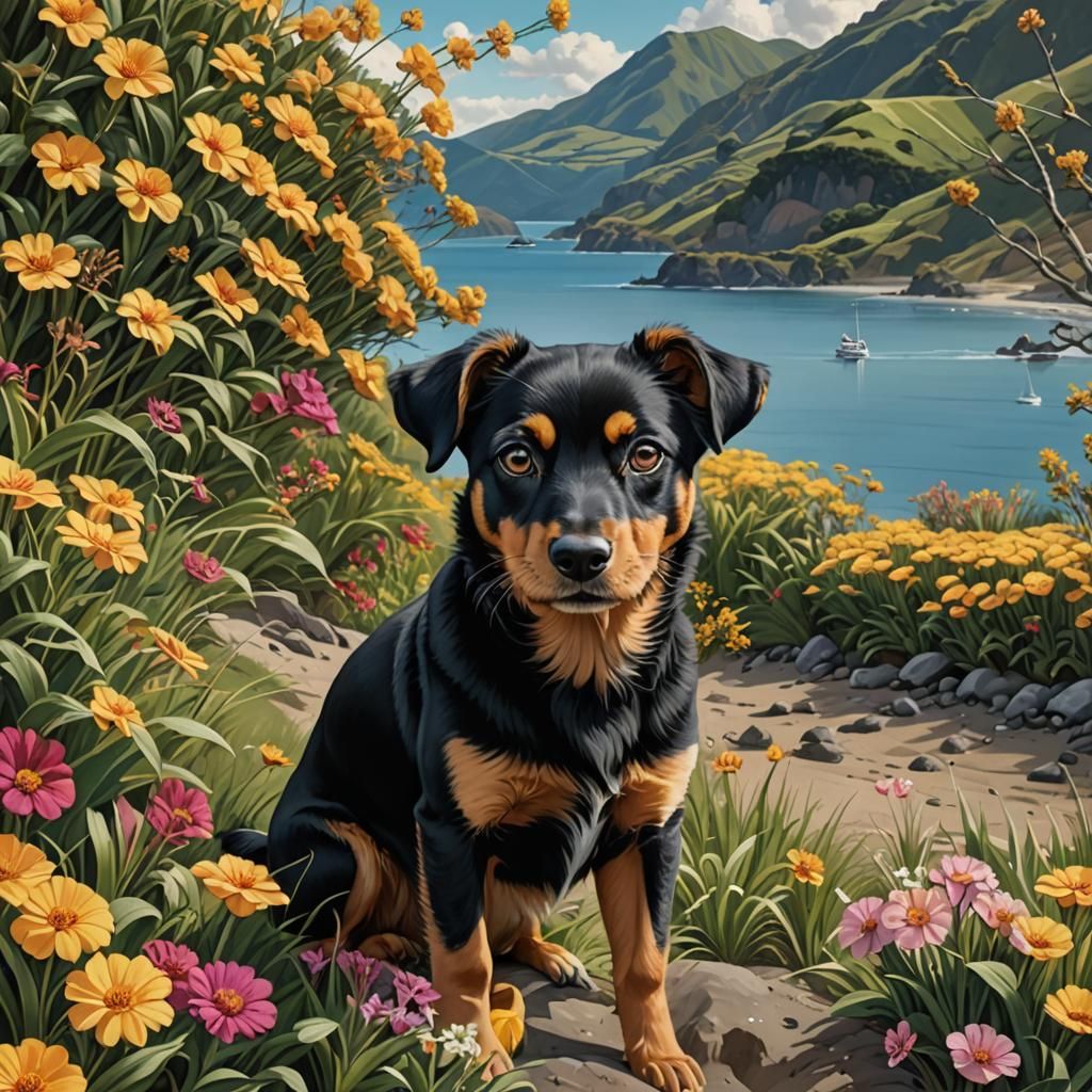 New Zealand Huntaway Dog on Manukau Harbour as Matte Paintin...