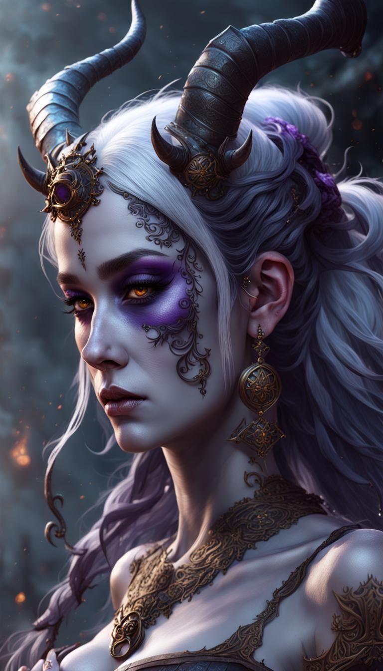 Hexblood Fairy with Horns: Dark Fantasy Concept Art