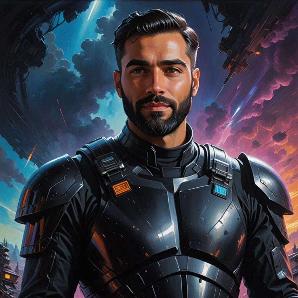 Elegant Commander in Futuristic Space Suit