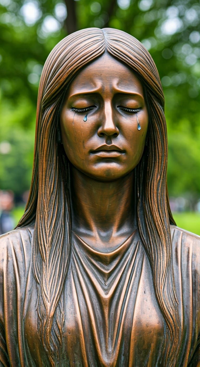 Crying Angel Fountain in Copperplate Marble