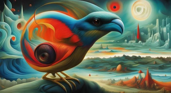 Surreal Parrot Alien in Shamanic Forest