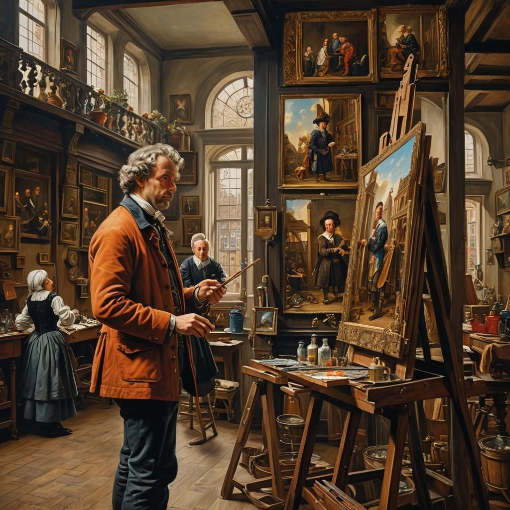 Baroque Artist Painting Self-Portrait in Studio
