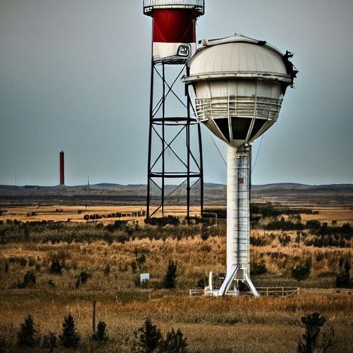 Plane Crash into Water Tower in Surreal Landscape