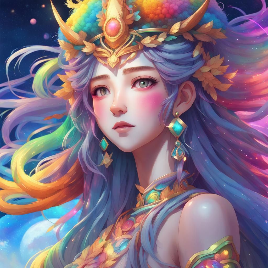 Rainbow Goddess in Anime Style Digital Art