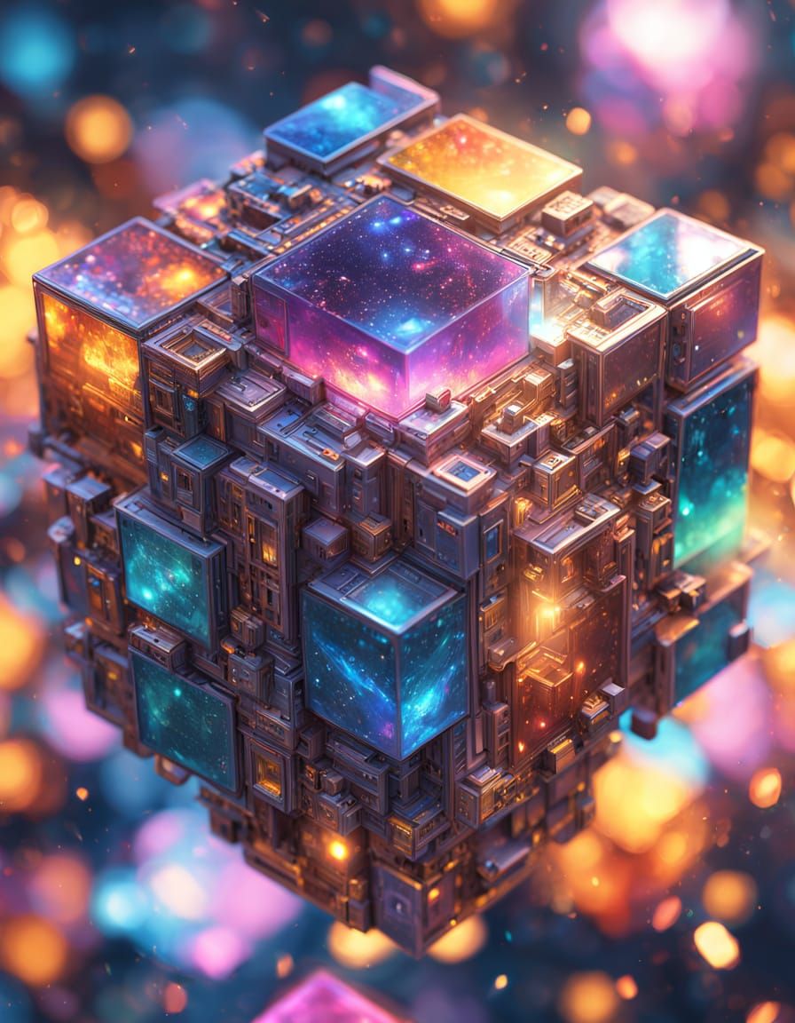 Vibrant Hypercube in Golden Hour