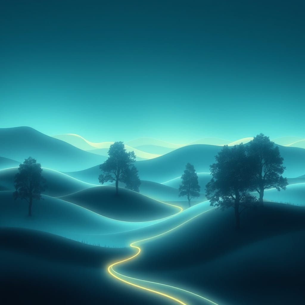Ethereal Landscape in Soft Blues and Greens