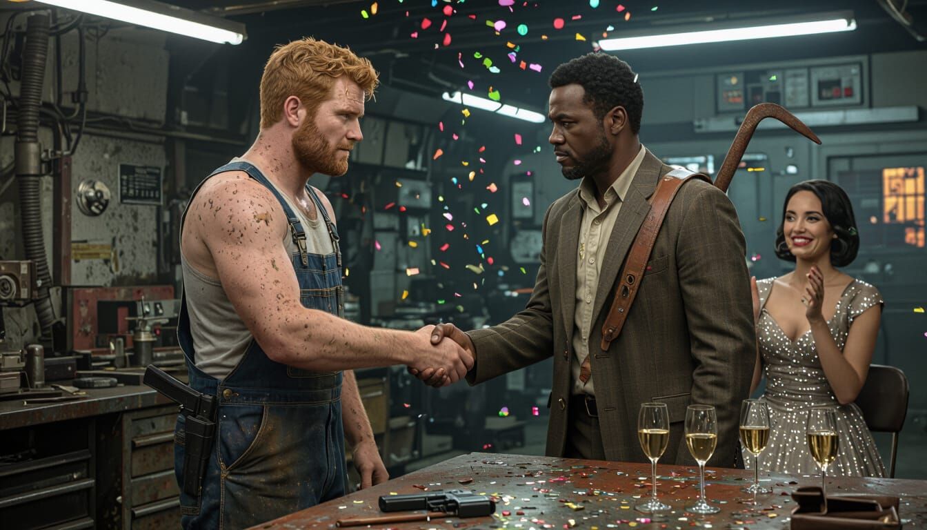 Dystopian Handshake in Post-Apocalyptic Garage