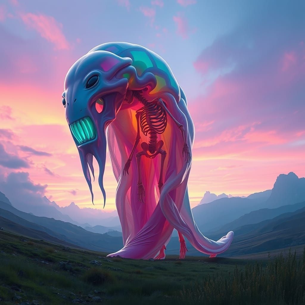 Colossal Translucent Slime Creature in Dreamlike Digital Art
