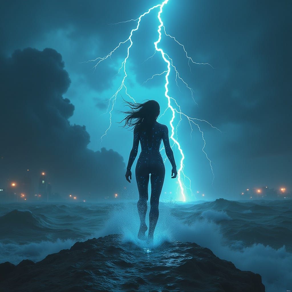 Cyberpunk Storm Rider in Neon Exosuit