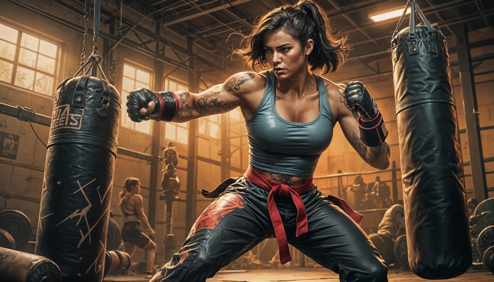 Muscular Female Martial Artist Training