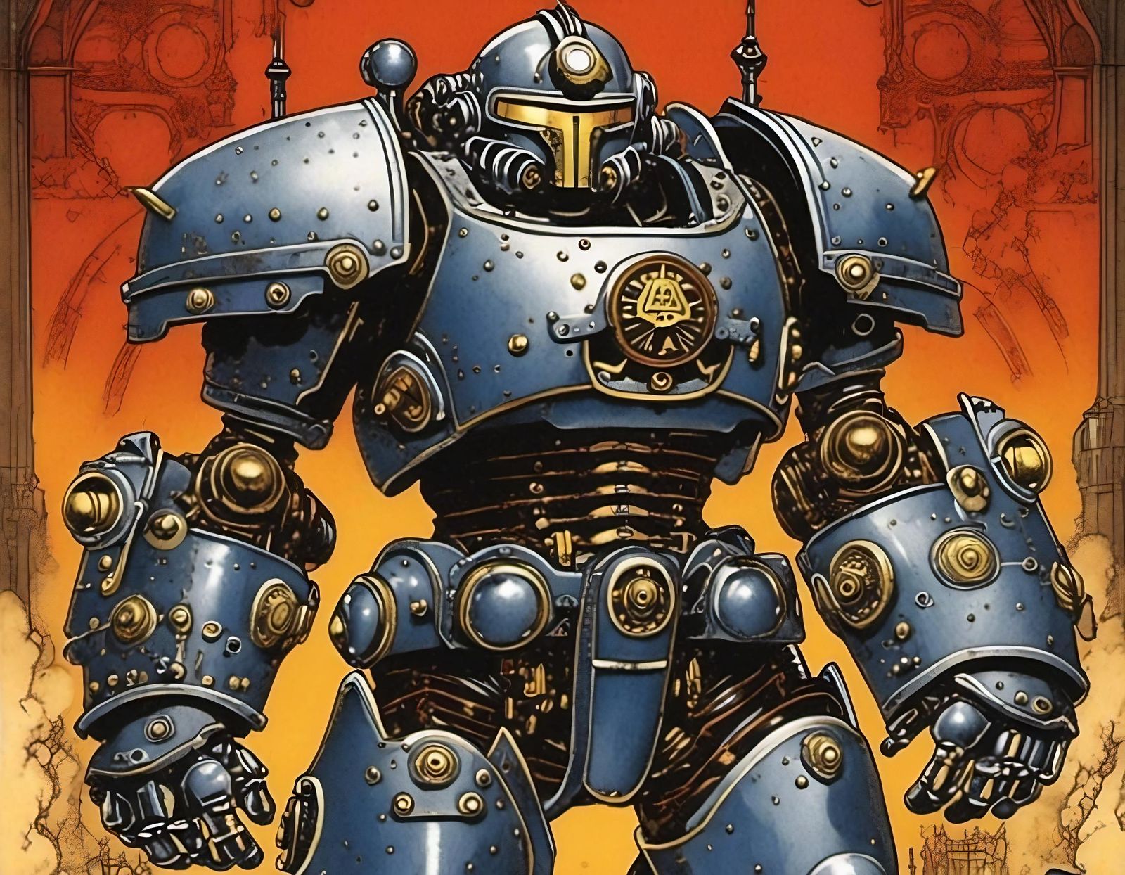 Warhammer 40K Centurion Power Armor in Comic Style
