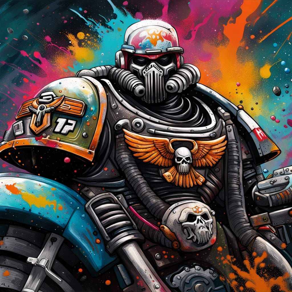 Space Marine Harley Davidson Graffiti Art
