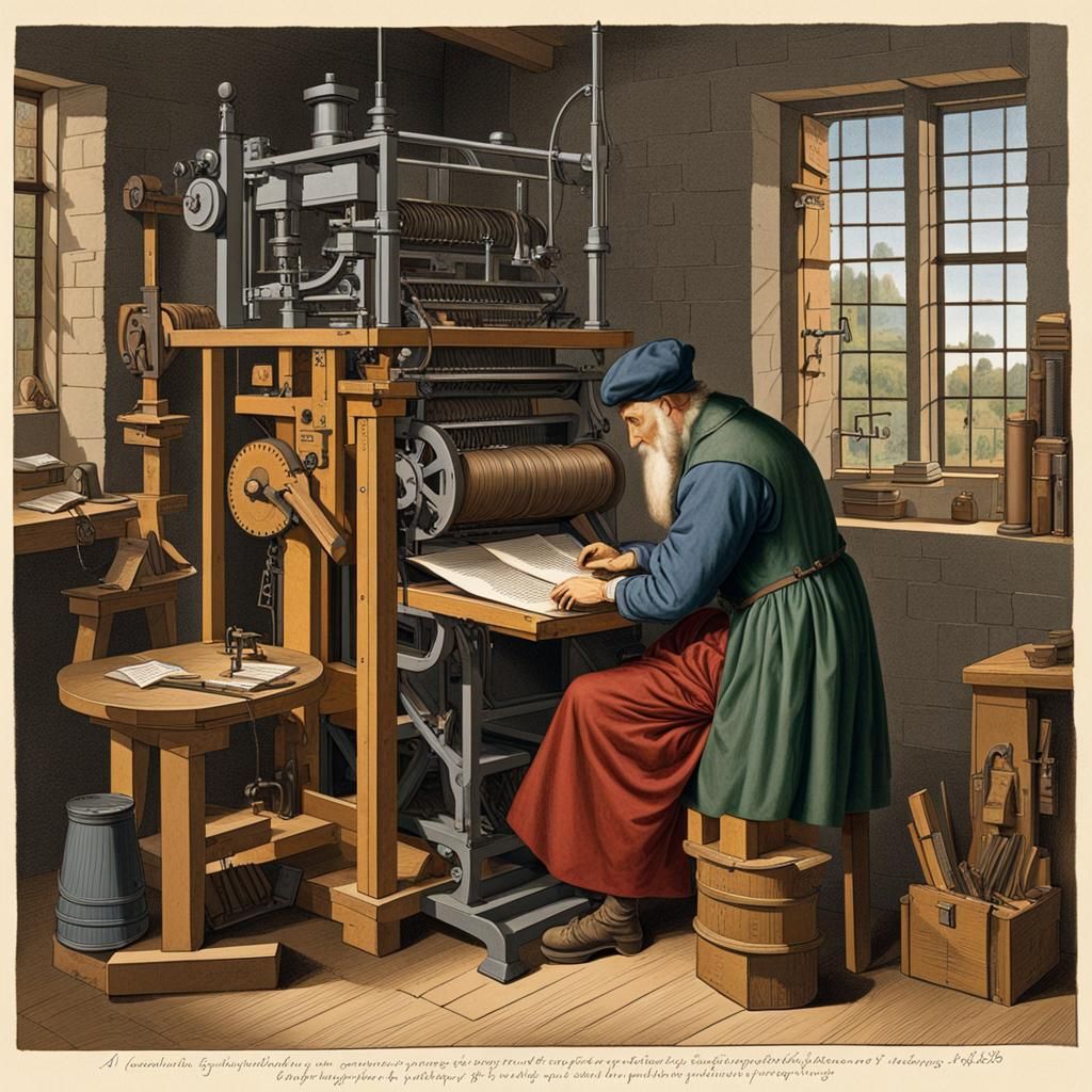 Gutenberg's Printing Press Invention, Colorful Historical Sc...