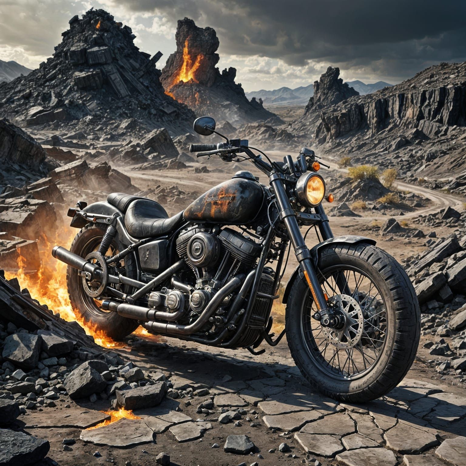 Stone Harley Emerges in Post-Apocalyptic Landscape