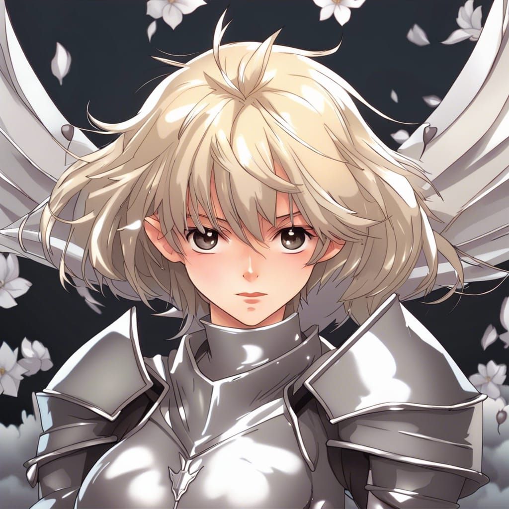 Anime-Style Portrait of Silver-Blonde Female Knight