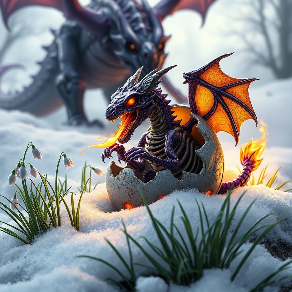 Dragon-Zombie Hatching in Dark Fantasy Style