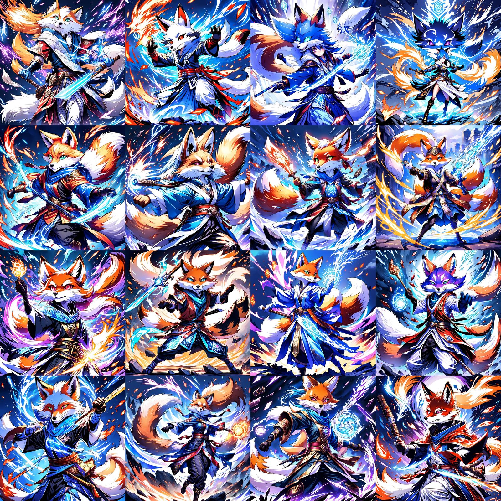 Furry Fox Girl Summoner Battle Mage in Anime Style