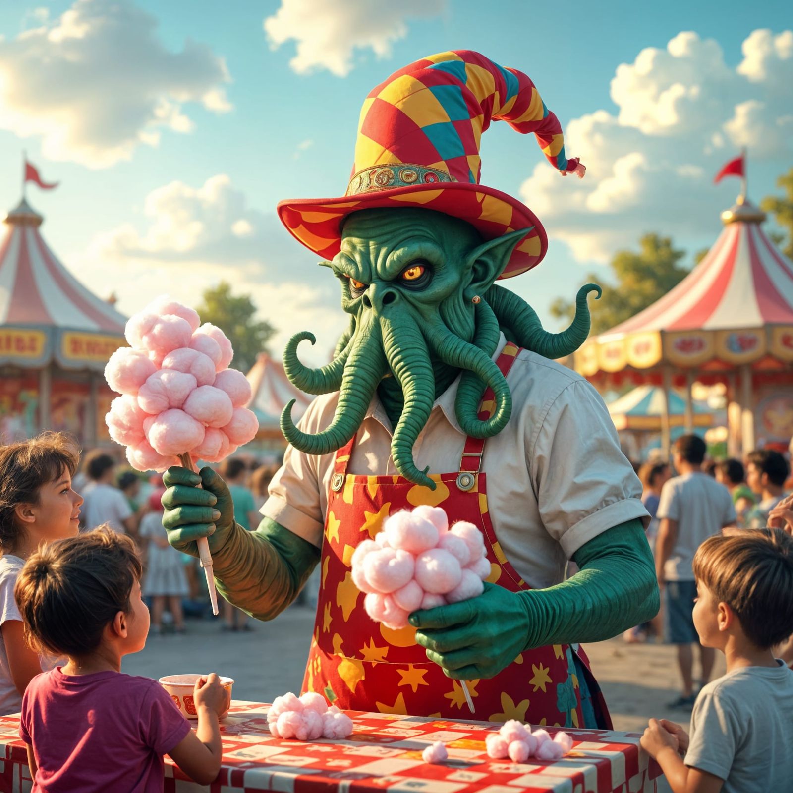 Cthulhu Hands Out Cotton Candy: A Surreal 3D Render