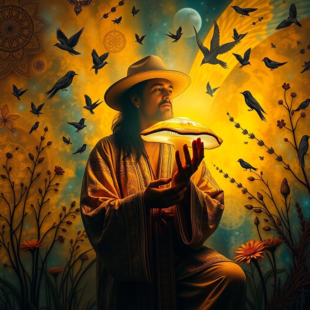 Mystical Encounter with Amanita Muscaria in Cosmic Surrealis...