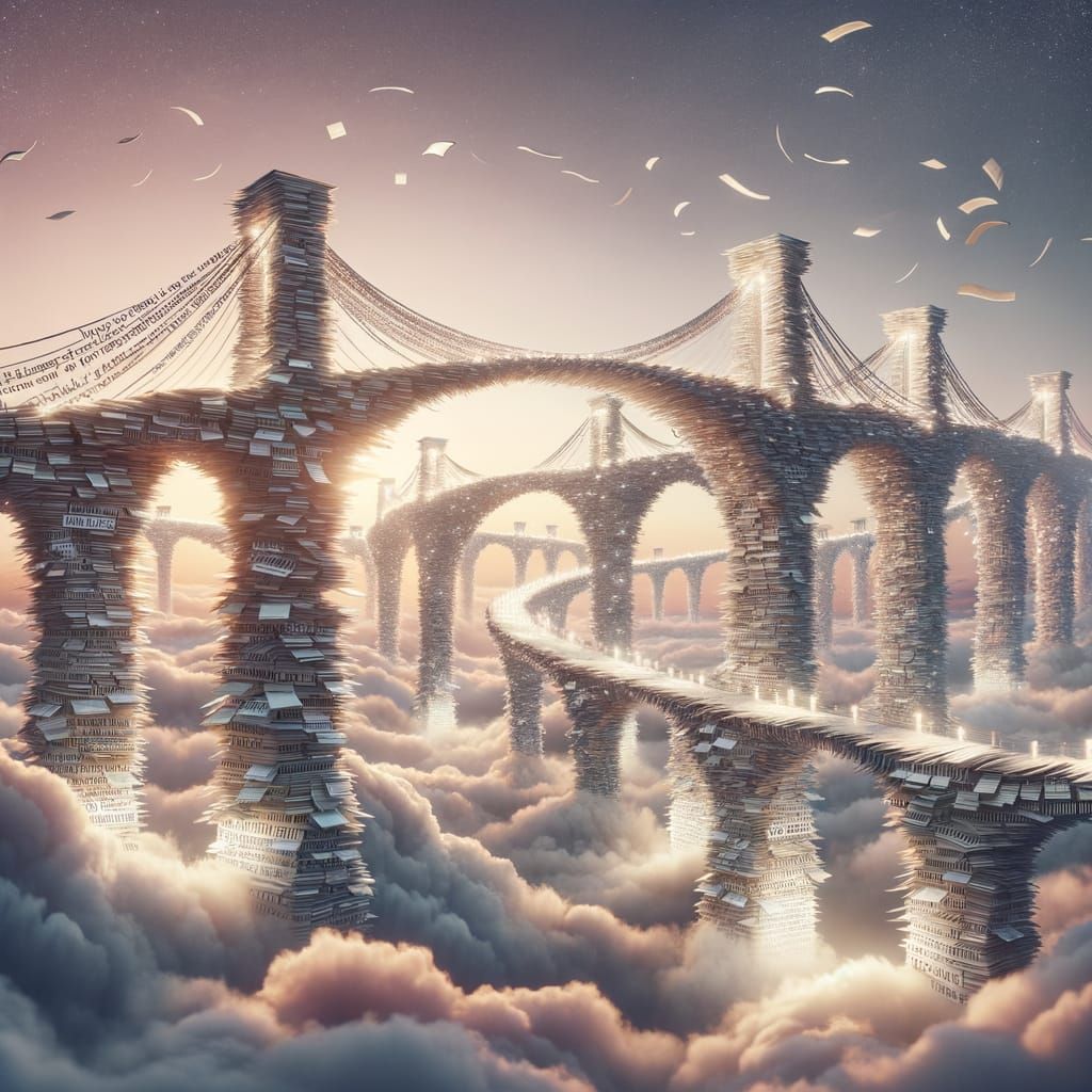 Bridges of Book Pages Connecting Floating Cities