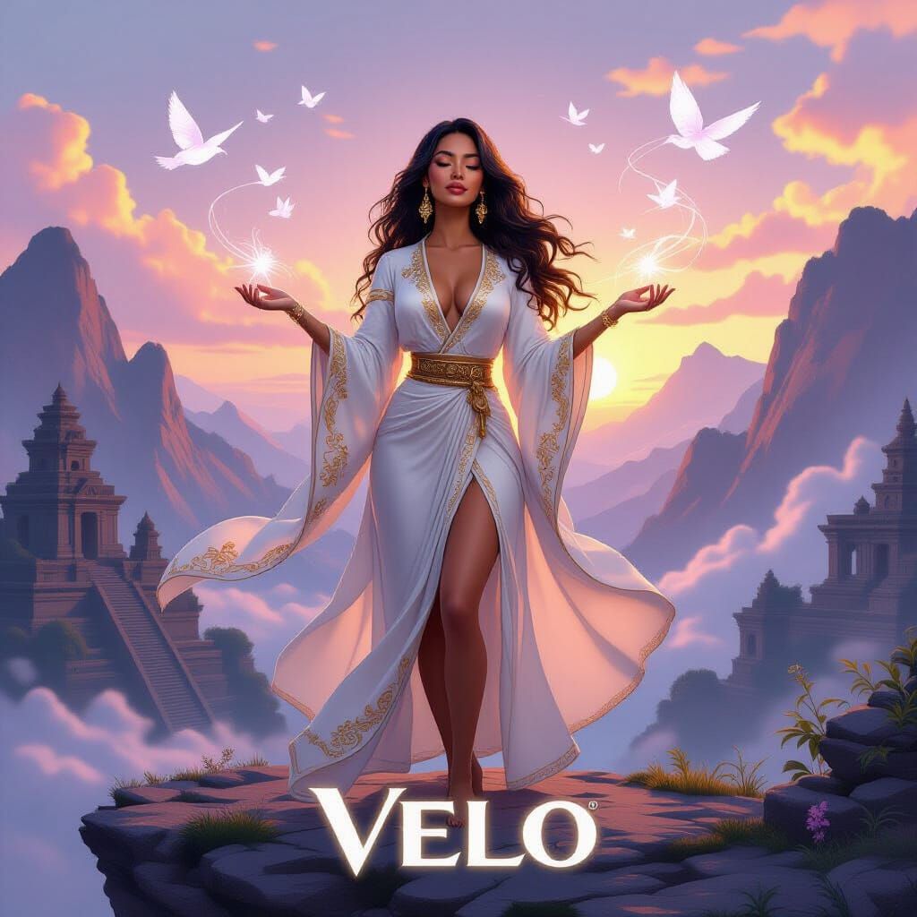 Latina Woman on Mountain Cliff at Dawn