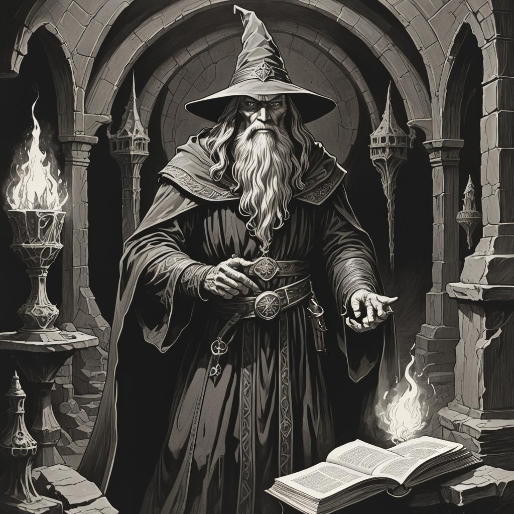 Wizard in Dark Fantasy Dungeons and Dragons Style