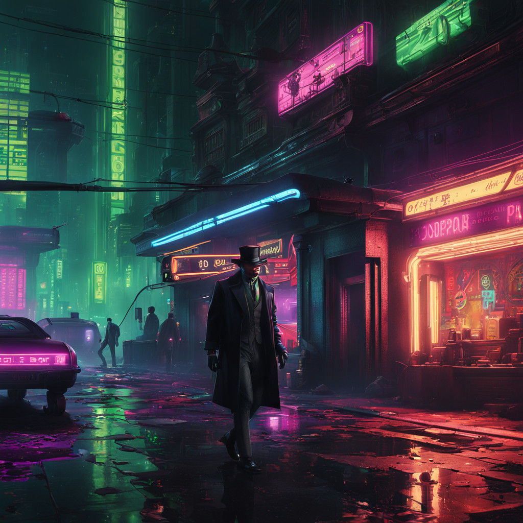 Cyberpunk Tycoon Enters a Futuristic Bank