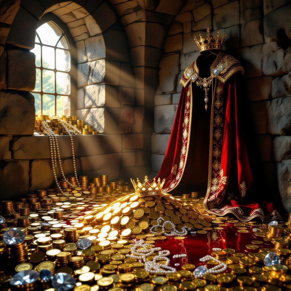 Hyperdetailed Treasury Room with Jewels and Gold