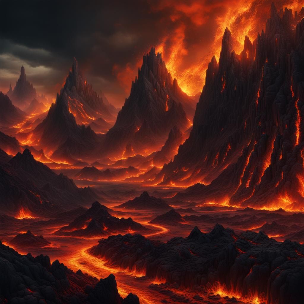 Infernal Landscape: Demons of Fire and Lava