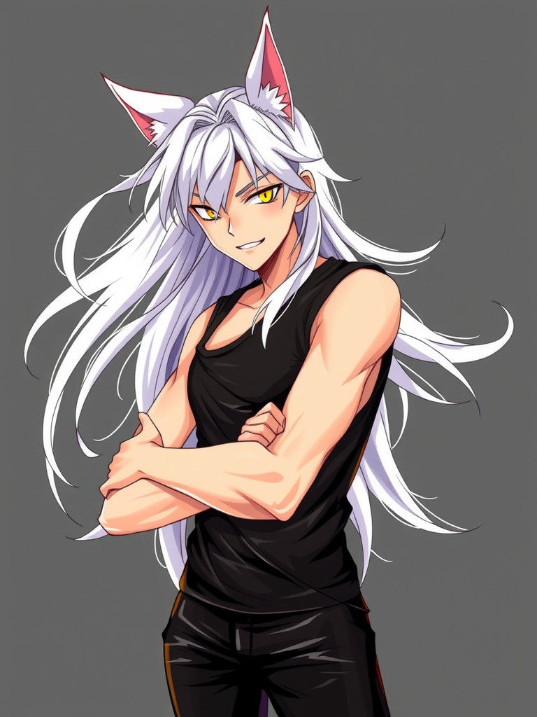 Anime-Inspired Teen with Cat Ears and Golden Eyes