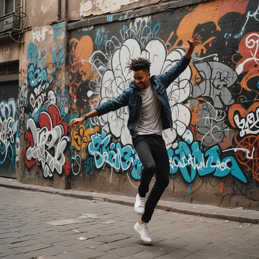 Young Man Dancing in Street Art Scene
