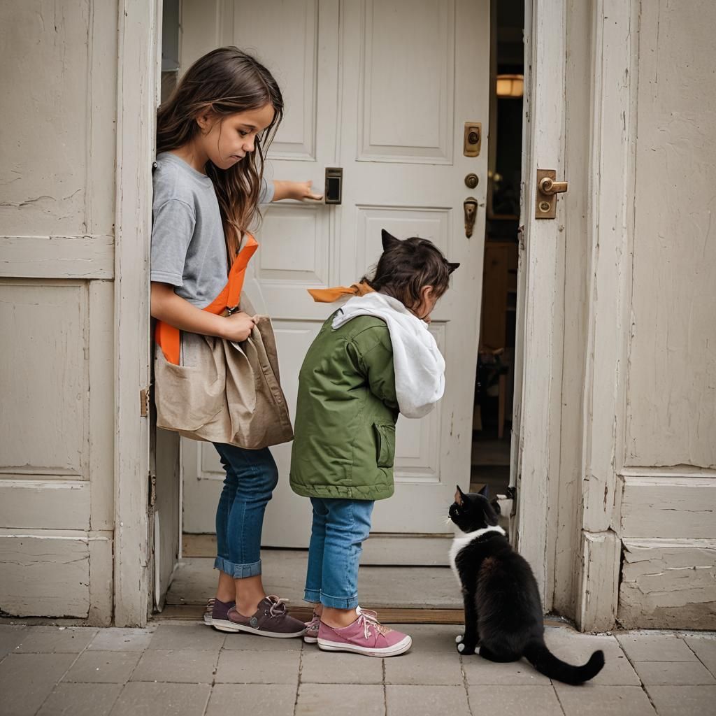 Girl Patiently Waits for Cat