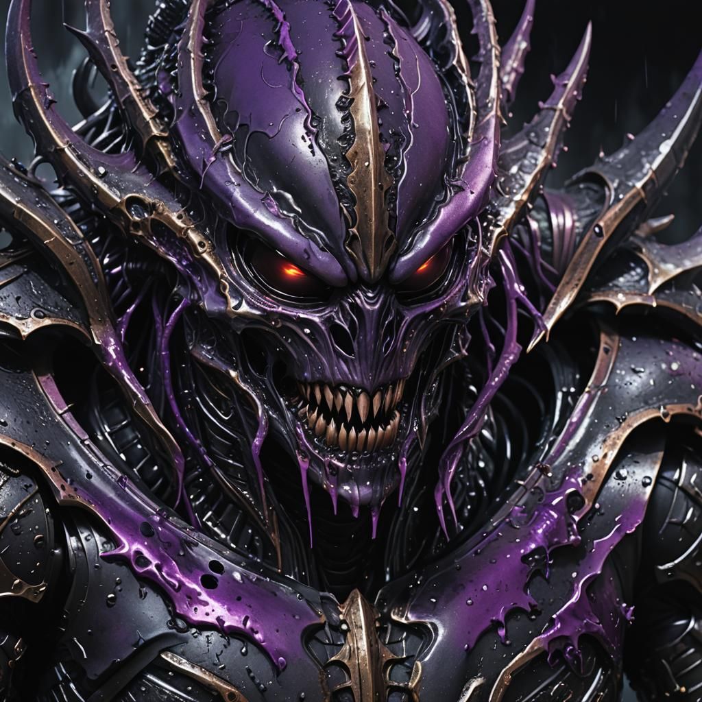Ominous Alien Ooze Dripping onto Black Armor