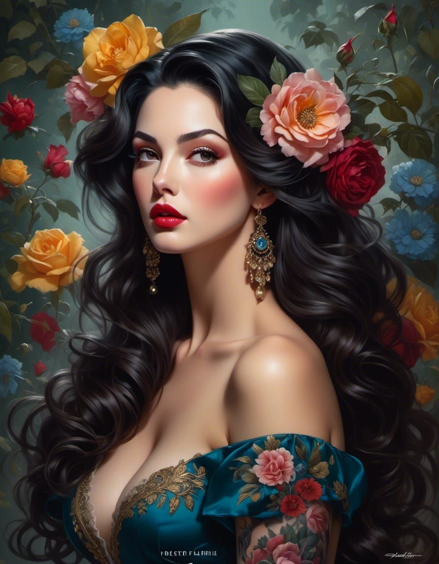 Monica Bellucci in Neo-Traditional Pinup Style