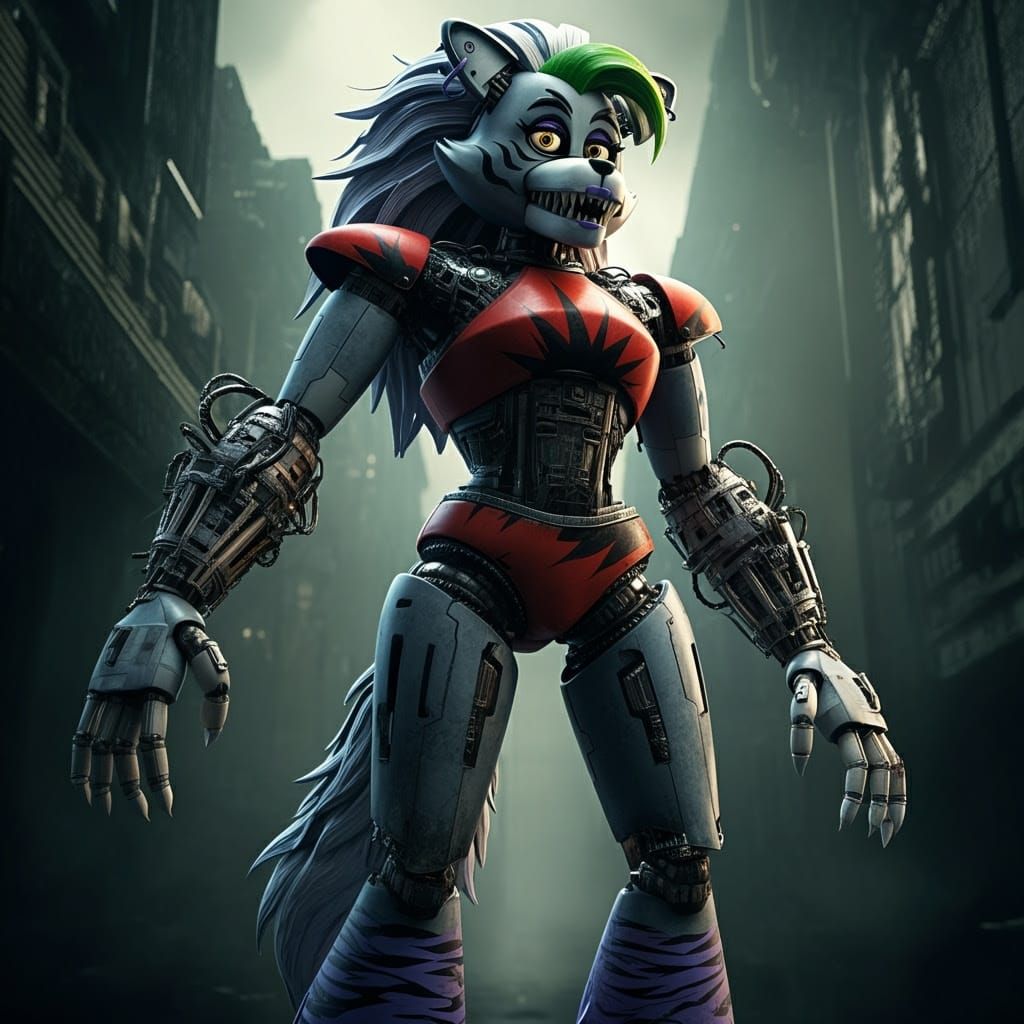 Cyberpunk Animatronic in Dystopian Metropolis