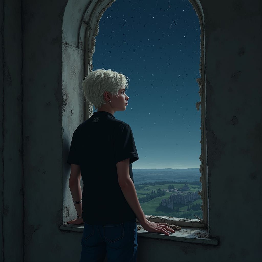 Hyper-Realistic Portrait of a Gazing Albino in an Abandoned ...