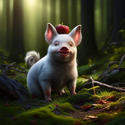 Baby Porcupine Eating Berries in Forest: Matte Painting