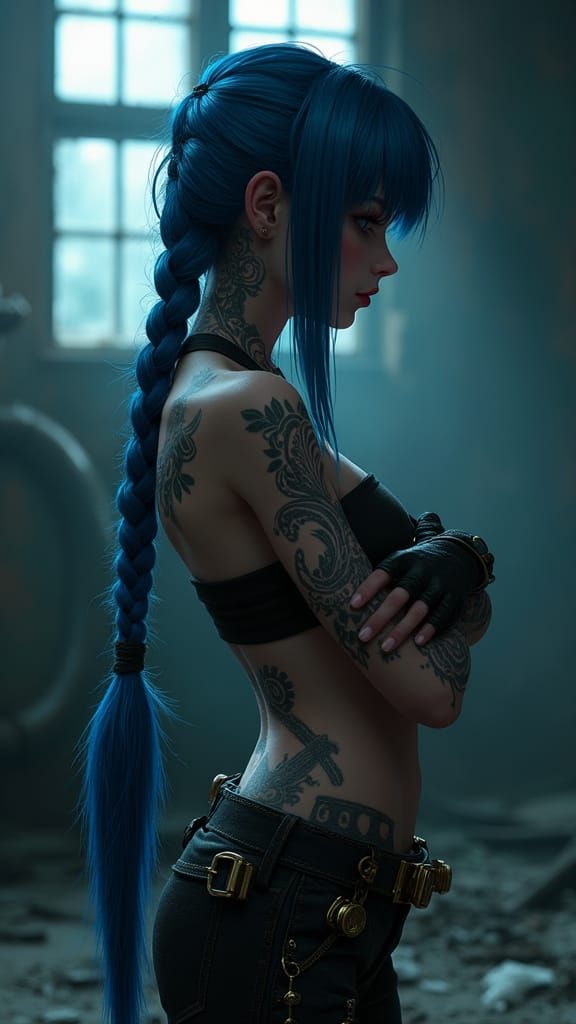 Blue-Haired Woman Portrait in Animated Cel-Shaded Style