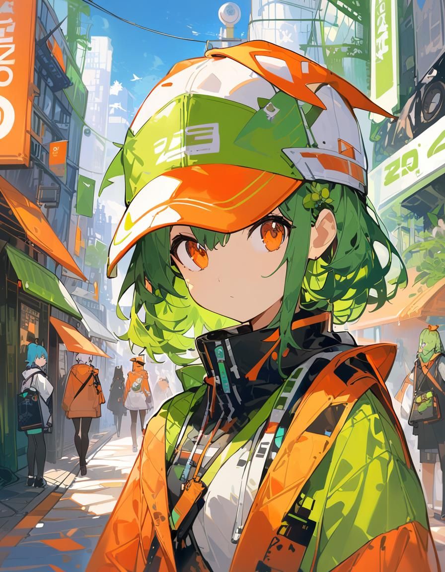 Retrofuturistic Street Fashion Girl in Urban Setting