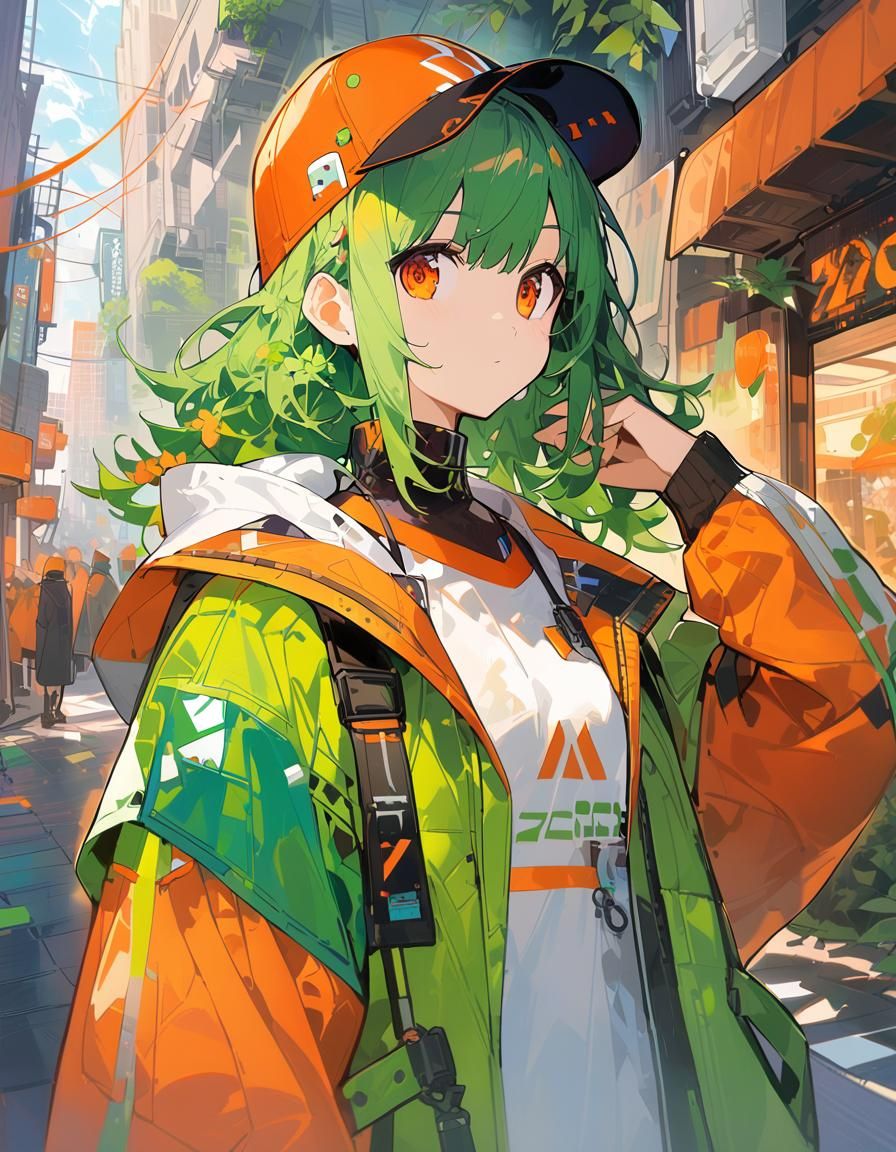 Retrofuturistic Street Fashion Girl in Urban Setting