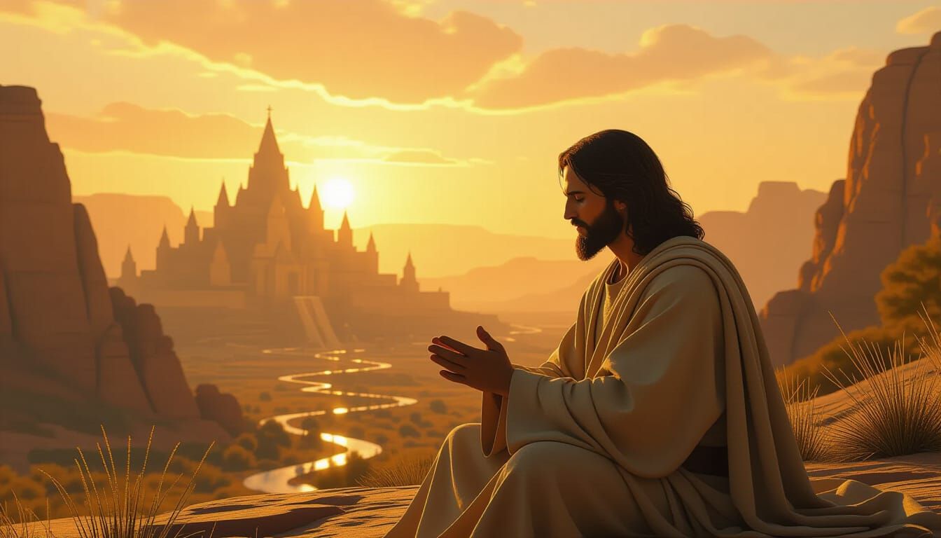Christ in Serene Biblical Landscape, Digital Art Style